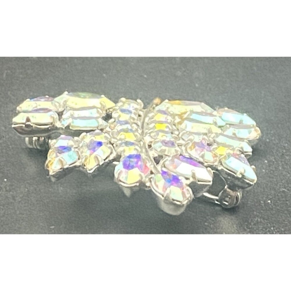 Vtg B David Brooch Silver Tone Brilliant Aurora Borealis Figural Leaf Signed - Picture 6 of 7